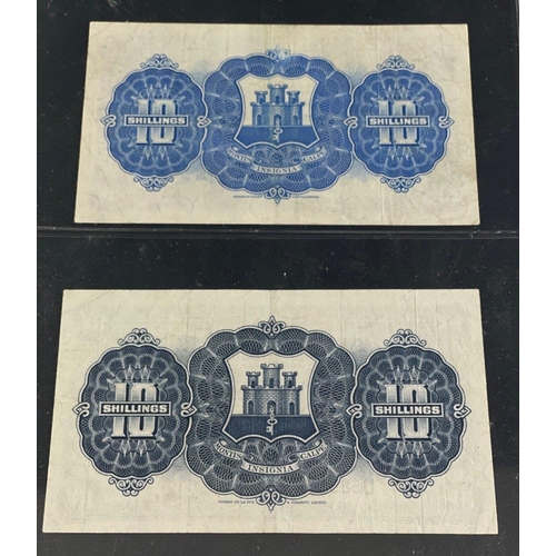 127 - GIBRALTAR Banknotes of interest.  A 1954 10/- with wear and a 1965 10/-  in good crisp condition.#12... 