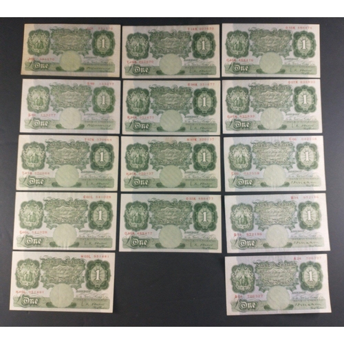 13 - UK Bank of England £1 Green O'Brien and Catterns banknotes x14 in good collectible grades.#13