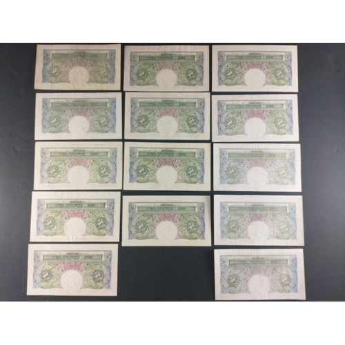 13 - UK Bank of England £1 Green O'Brien and Catterns banknotes x14 in good collectible grades.#13