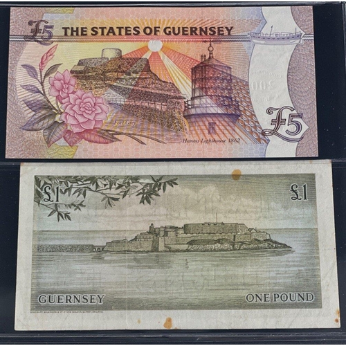 130 - GUERNSEY Banknotes x2 to include Millennium £5 Crisp and UNC and a pre 1975 £1 note with light spott... 