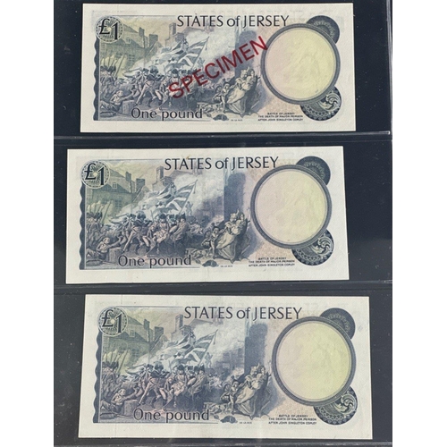 132 - The STATES of JERSEY Banknotes.SPECIMEN £1 note 'FB' Prefix and two others.  All UNC.#132