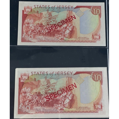 137 - The STATES of JERSEY Banknotes. SPECIMEN £10 notes x2 'AC' / 'NC'  Prefixes and one other.  All UNC.... 