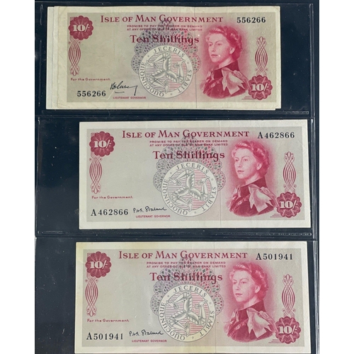 138 - ISLE OF MAN 10/- Banknote selection.  Five banknotes to include two 'A' Prefix and three others with... 