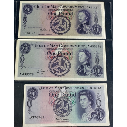 140 - ISLE OF MAN £1 Banknote selection.  Eight banknotes to include interesting low numbers.  Notes are g... 