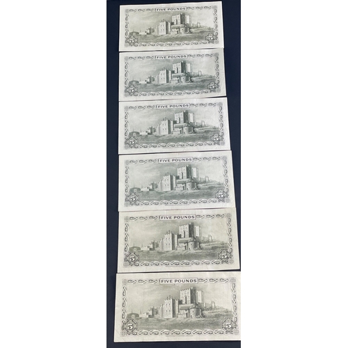 144 - ISLE of MAN 1970s £5 Banknote collection of six John Paul £5 five Pound notes.  All in nice uncircul... 