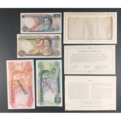 149 - The STATES of JERSEY SPECIMEN Banknote set in holder with Limited Edition Certificate from 1978 to i... 