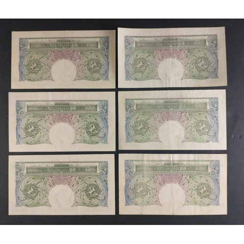 15 - UK Bank of England £1 green Peppiatt banknotes x6 in good collectible grades.#15