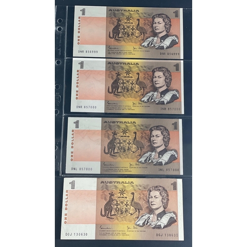 150 - Four x 1977 Australia JOHNSTON STONE  $1 One Dollar  UNCIRCULATED Banknotes DNR / DNL / DGJ. All bea... 