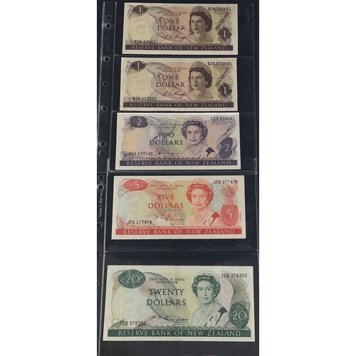 152 - NEW ZEALAND Banknote collection to include two One Dollar notes, one Two Dollar note, one Five Dolla... 