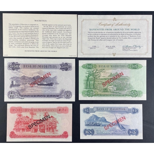 156 - MAURITIUS Specimen Banknote set of four in excellent condition with certificate.#156