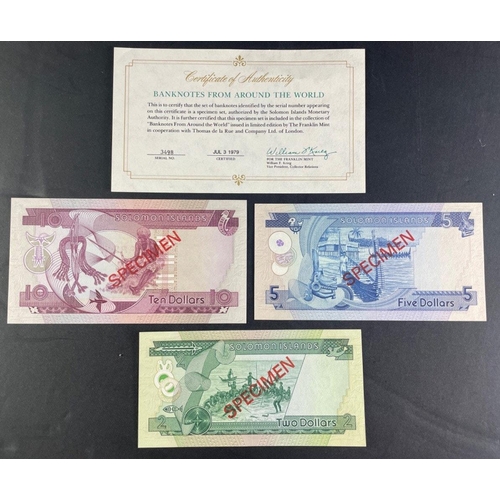 158 - Collection of 3x SOLOMON ISLANDS Specimen Banknotes UNC with certificate#158