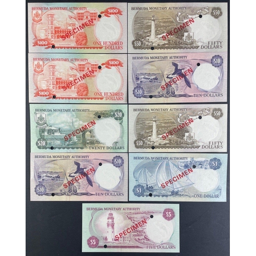 163 - BERMUDA Banknotes.  A full SPECIMEN set of six notes up to $100 Dollars. Also a SPECIMEN set of thre... 