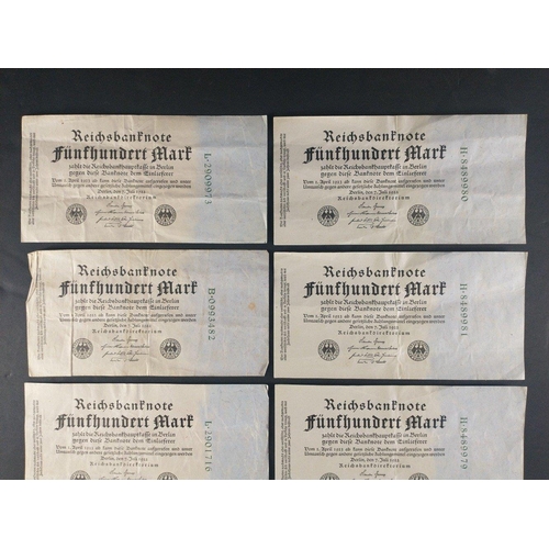 164 - Early Twentieth century GERMANY banknotes of interest to include eight 1922  Five Hundred Mark notes... 