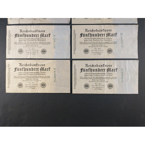 164 - Early Twentieth century GERMANY banknotes of interest to include eight 1922  Five Hundred Mark notes... 