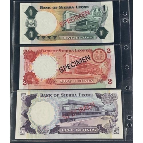 168 - SIERRA LEONE 1978 Specimen banknote set x 3 star notes. 1,2,5 Leones. Crisp notes.#168