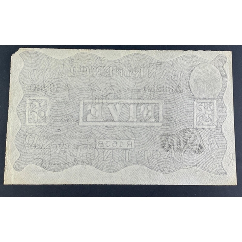 19 - A white Bank of England PEPPIATT five pound note dated 11 June 1938 serial no B233 88280 with small ... 