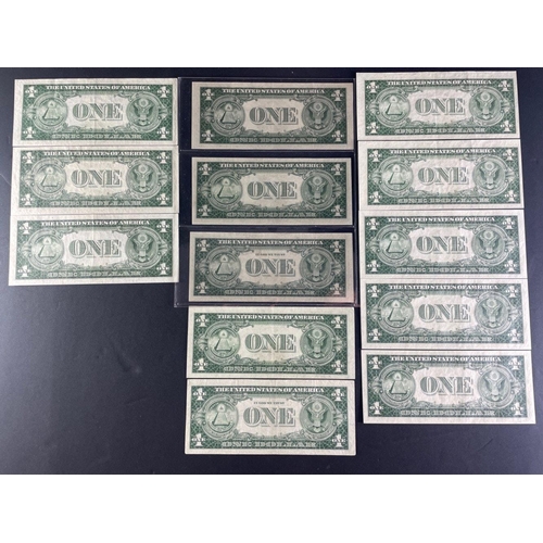 195 - UNITED STATES 1935 Silver Certificate One Dollar Banknotes x 13. All Blue Seals. , One Series D,  Th... 