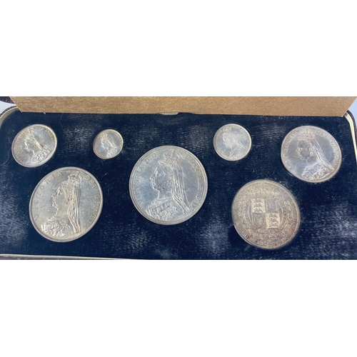 216 - 1887 VICTORIA Jubilee Specimen set in case, a full seven coin set with toning in original case.  Cas... 