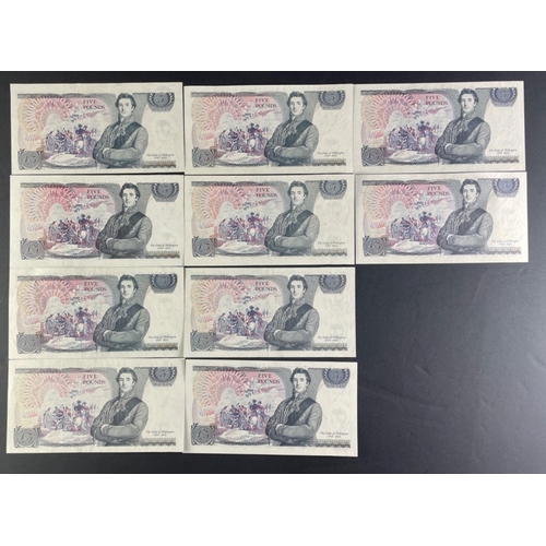 23 - Seven blue Bank of England SOMERSET five pound notes serial nos EN41 072035, EY90 164406, JN02 97408... 