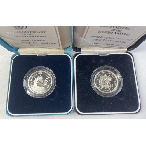 237 - ROYAL MINT 1995 50th Anniversary of the United Nations. Silver Proof Piedfort Two Pound Coin and Sil... 