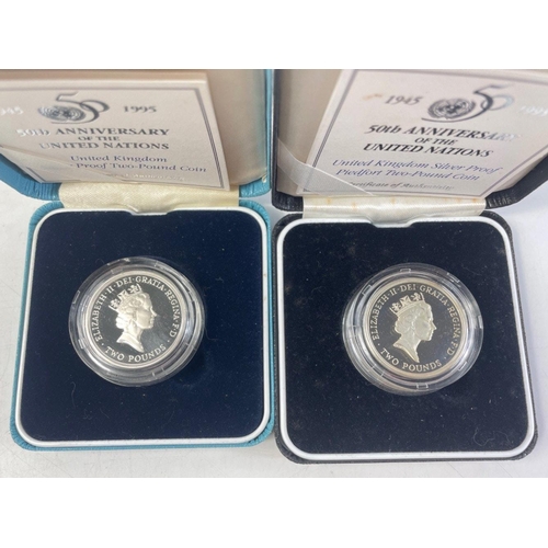 237 - ROYAL MINT 1995 50th Anniversary of the United Nations. Silver Proof Piedfort Two Pound Coin and Sil... 