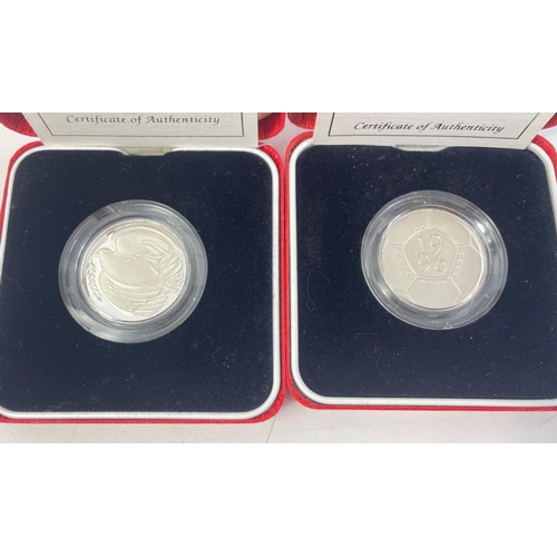 238 - ROYAL MINT SILVER PROOF PIEDFORT x2 1995 Second World War and 1996 Celebration of Football Two Pound... 