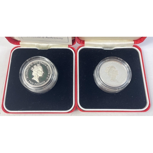 238 - ROYAL MINT SILVER PROOF PIEDFORT x2 1995 Second World War and 1996 Celebration of Football Two Pound... 