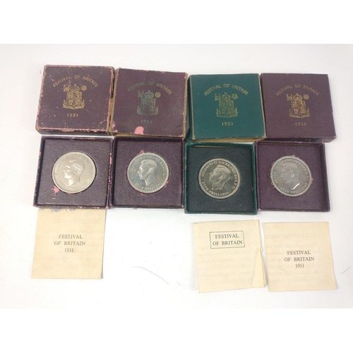 252 - Four boxed 1951 FESTIVAL OF BRITAIN Crowns in boxes three with coa, all four coins excellent but box... 