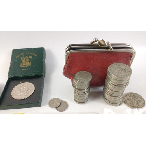 299 - A quantity of coinage to include Churchill commemorative, 1951 Festival of Britain coin,  half-crown... 