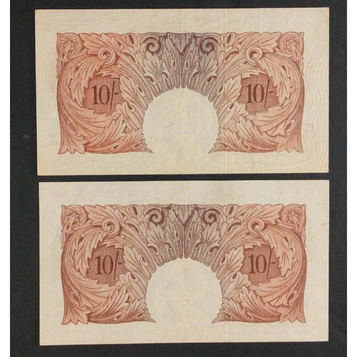 3 - Two UK Beale 10/- Ten Shillings brown banknotes in good collectible condition.#3