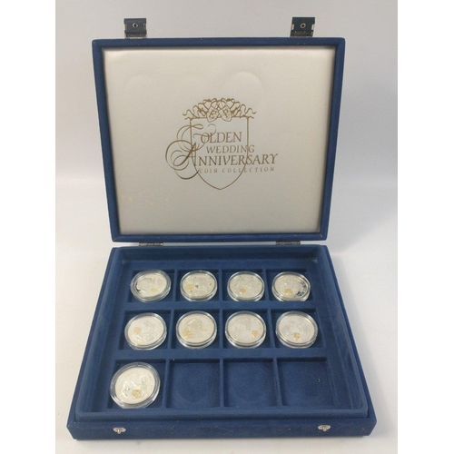 328 - From the GOLDEN WEDDING ANNIVERSARY COLLECTION - 9 encapsulated coins to include Falkland £5, Jersey... 