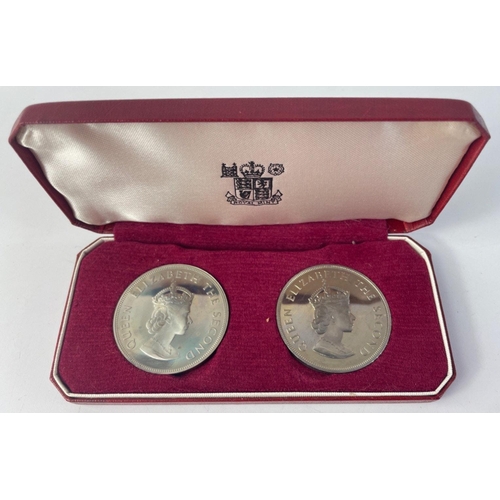 336 - 1966 JERSEY Coin sets x2 in Royal Mint cases to include Two Five shillings and another case with two... 