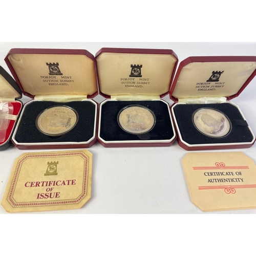 341 - Six ISLE OF MAN silver proof coins being one crown Centenary of the Horse Tram 1976, one crown Bicen... 