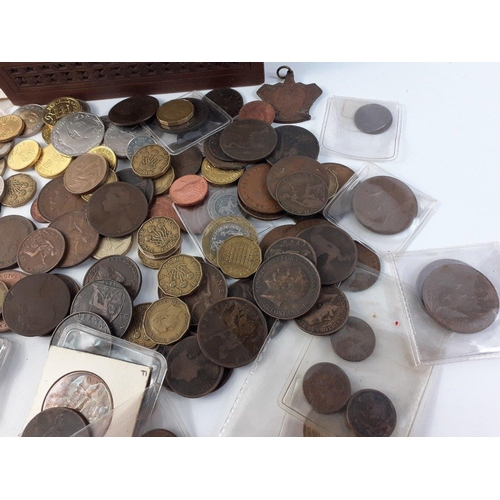 349 - A small wooden box containing some interesting mixed coinage.  Including 1665 Welcome to Germany com... 