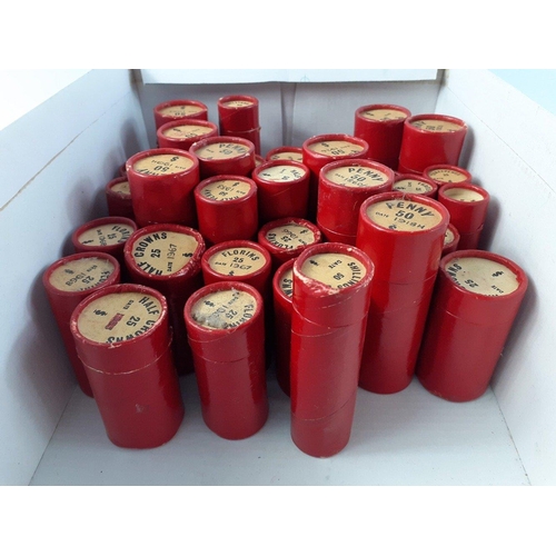 352 - A useful collection of older red coin collectors storage tubes.  Generally good condition, an intere... 