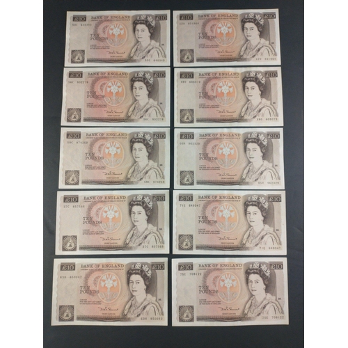 36 - Ten Bank of England SOMERSET ten pound notes all in uncirculated condition#36