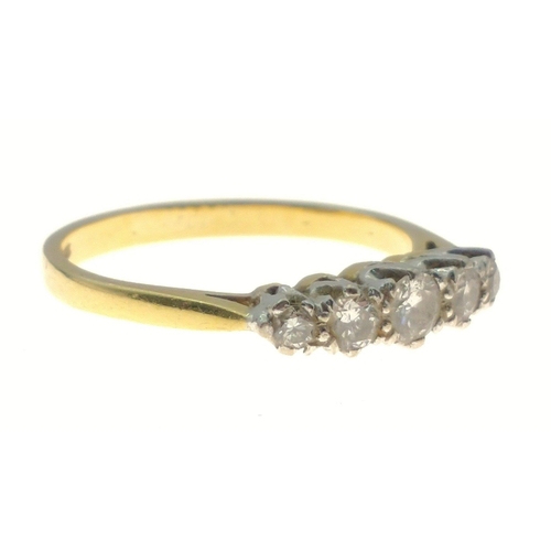 373 - A 750 hallmarked yellow gold 5 stone diamond ring size N, gross weight 2.60g#7