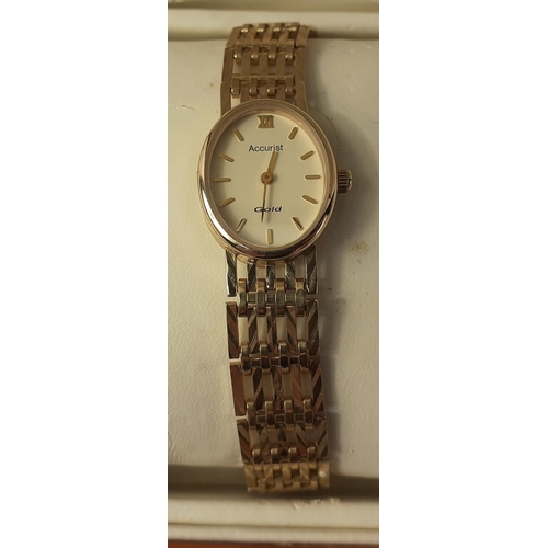 396 - A ladies 9ct gold hallmarked Birmingham ACCURIST 4 bar bracelet watch.  Both strap and watch body st... 