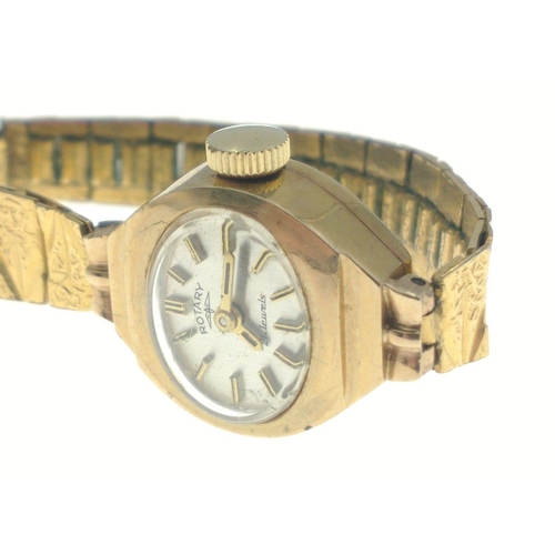 400 - A ROTARY 375 gold cocktail watch with rolled gold strap, face 1.5cm width, scratch on face, gross we... 