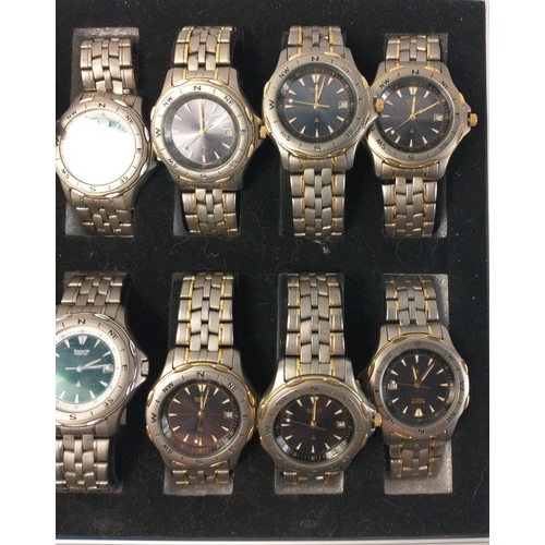 414 - An aluminium style display case with twelve ACCURIST branded perpetuals watches, some used#49