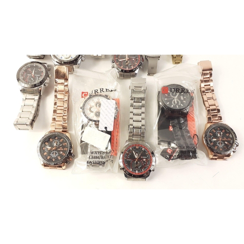 416 - A box of gent's fashion watches to include by CURREN (6), ZHONG YI (1), RQMAND (2), LONGBO (2), and ... 