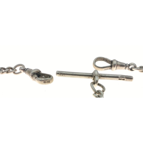 428 - A silver hallmarked Albert pocket watch chain with T-bar, 38cm long approx, weight 28.70g#64