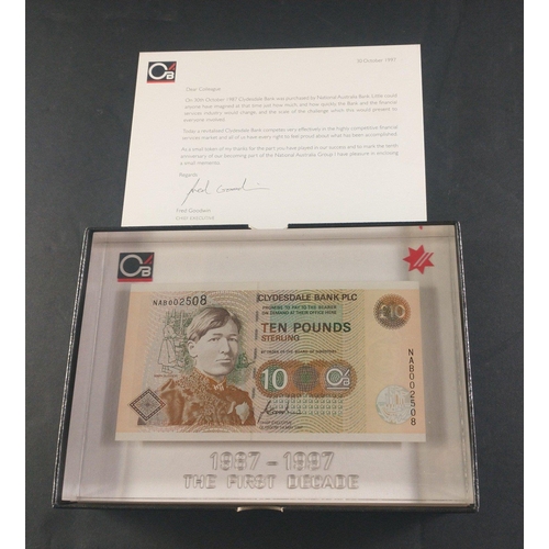 47 - CLYDESDALE BANK 1987 £10 Ten Pound banknote in acrylic slab and presentation box with certificate.  ... 