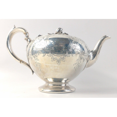 476 - A stunning Victorian solid silver teapot, cream jug and sugar bowl.  Superb bright cut design and al... 