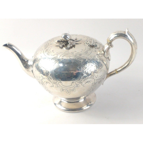 476 - A stunning Victorian solid silver teapot, cream jug and sugar bowl.  Superb bright cut design and al... 