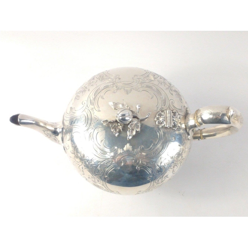 476 - A stunning Victorian solid silver teapot, cream jug and sugar bowl.  Superb bright cut design and al... 