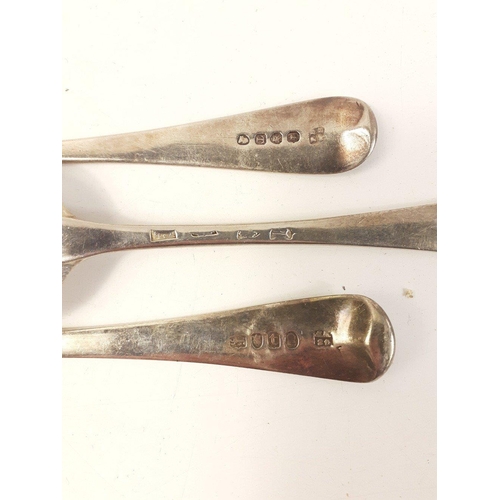 486 - Three large antique SILVER spoons.  One London 1814,  one London 1794 and one with heavily rubbed Lo... 