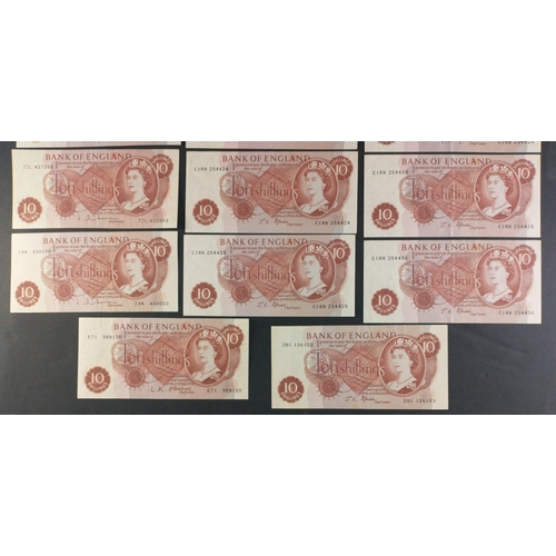 5 - Super collection of UK 10/-  Ten Shillings brown Queens portrait Banknotes in good collectible condi... 