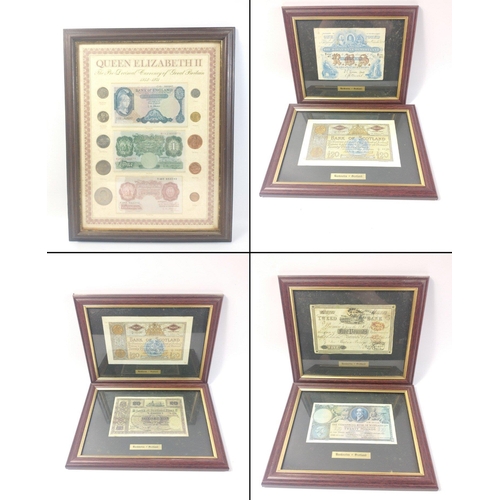 51 - A great collection of framed reproduction Scottish banknotes.  Seven in total including the larger E... 