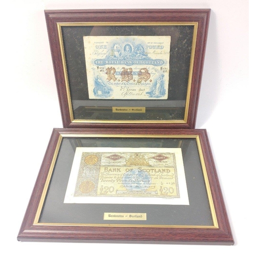 51 - A great collection of framed reproduction Scottish banknotes.  Seven in total including the larger E... 